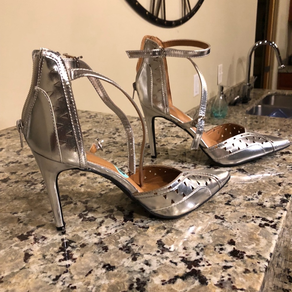 Leather silver heels